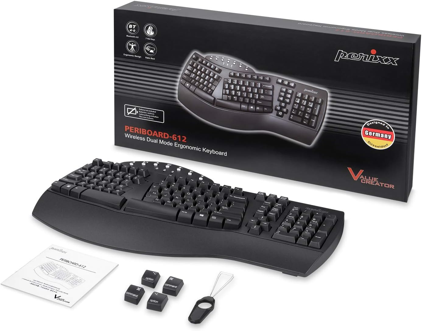 Perixx PERIBOARD-512B Wired Ergonomic Keyboard - Split Keyboard, Wrist Rest, Natural Typing - Wired USB Connectivity - US English - Black