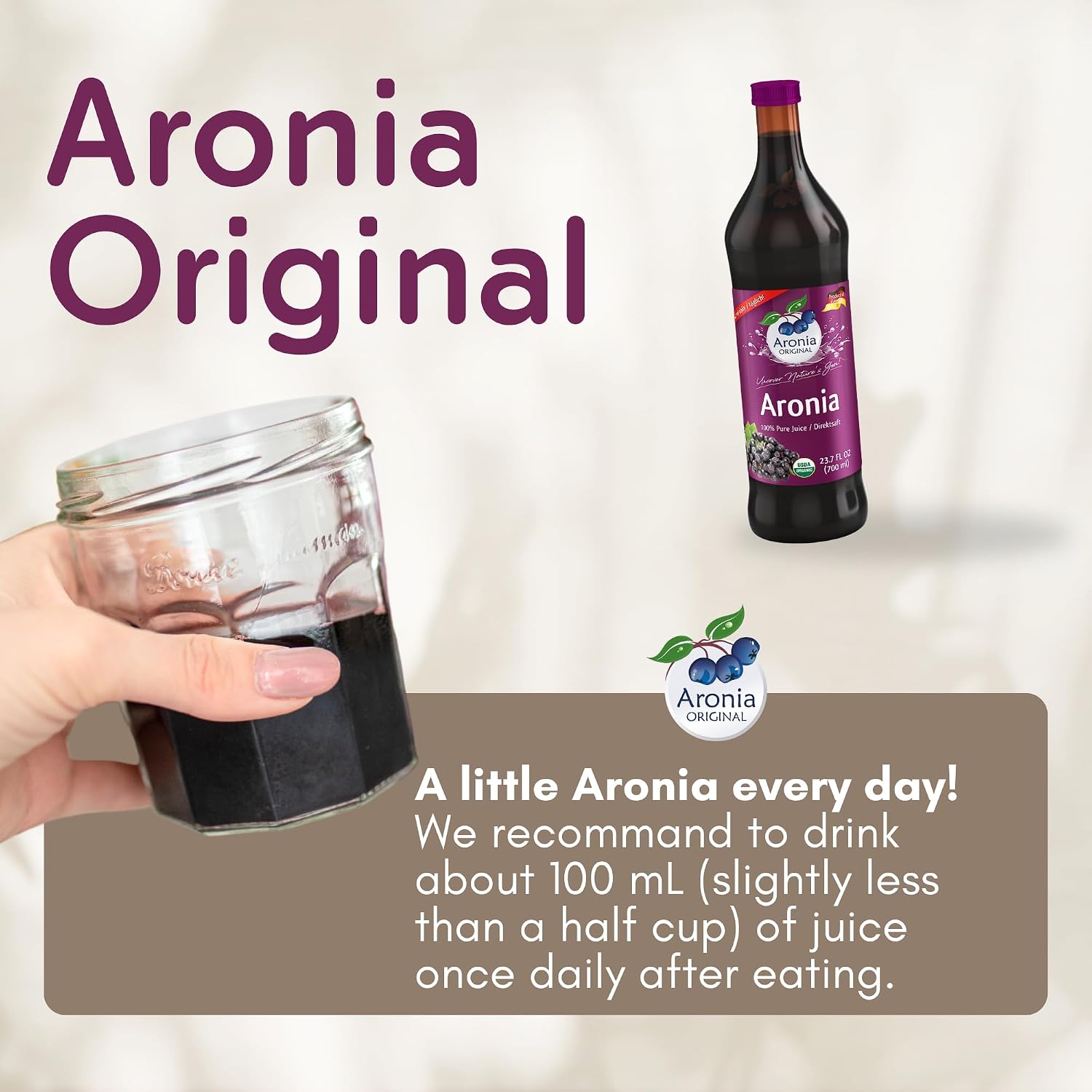 Aronia Original Organic Aronia Juice, Not From Concentrate, 23.7 fl oz
