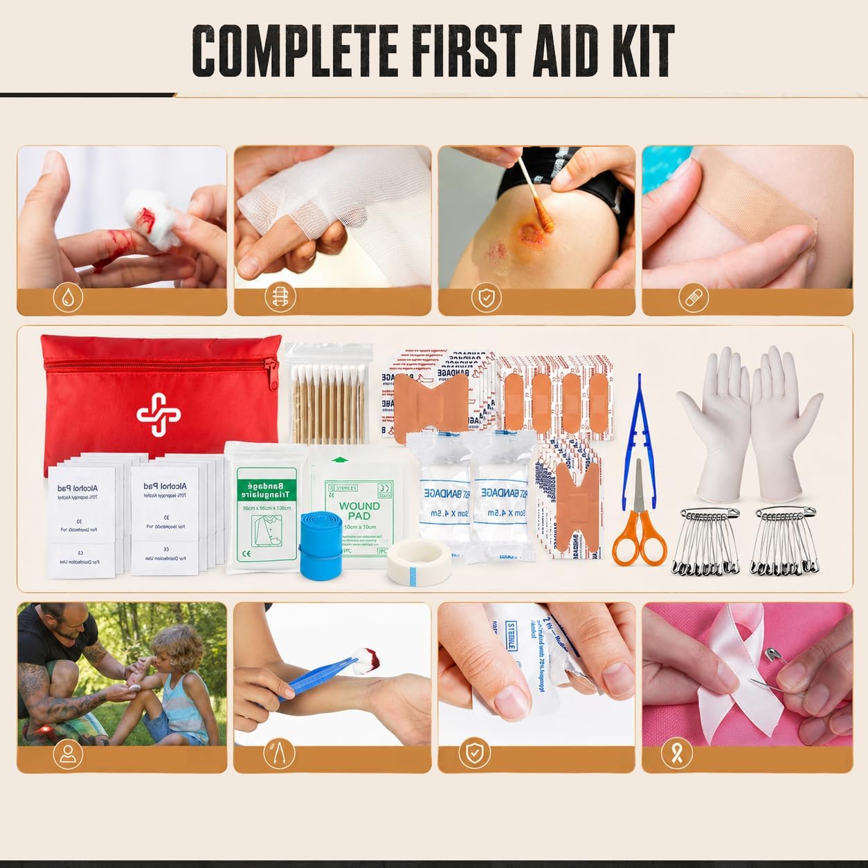 Survival Kit, 250Pcs Survival Gear First Aid Kit with Molle System Compatible Bag and Emergency Tent, Emergency Kit for Earthquake, Outdoor Adventure