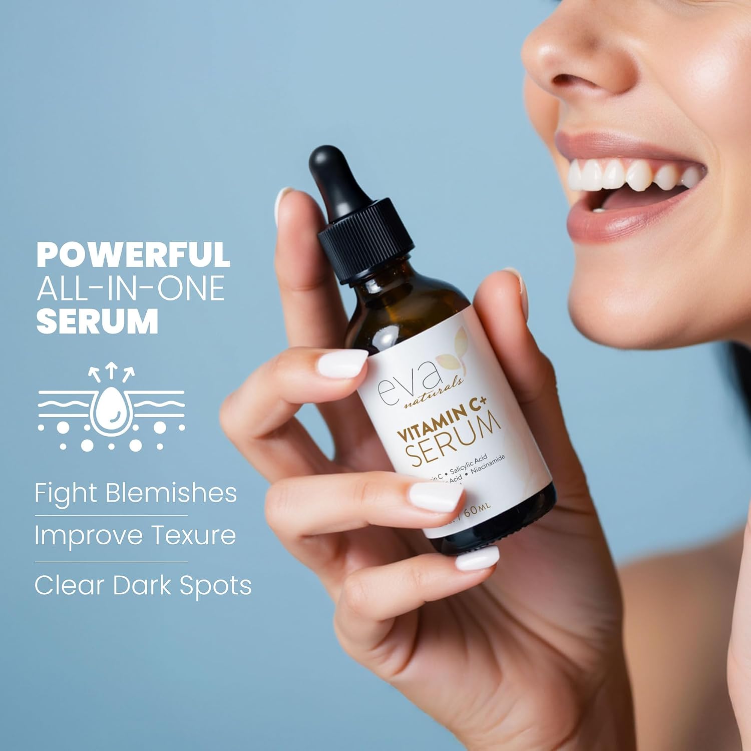Eva Naturals Vitamin C Serum, Retinol, Niacinamide & Salicylic Acid, 1 oz | Hyaluronic acid, dark spots, brightening, dark spot remover & corrector, anti-aging