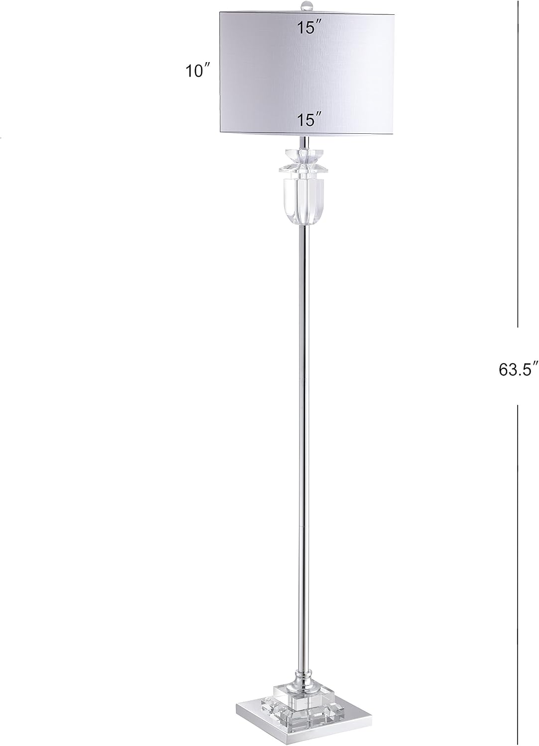 JONATHAN Y Aria 63" Faceted Crystal Metal LED Floor Lamp, Clear/Chrome | Contemporary Glam Style, White Linen Drum Shade, Rotary Switch, 72" Silk Cord