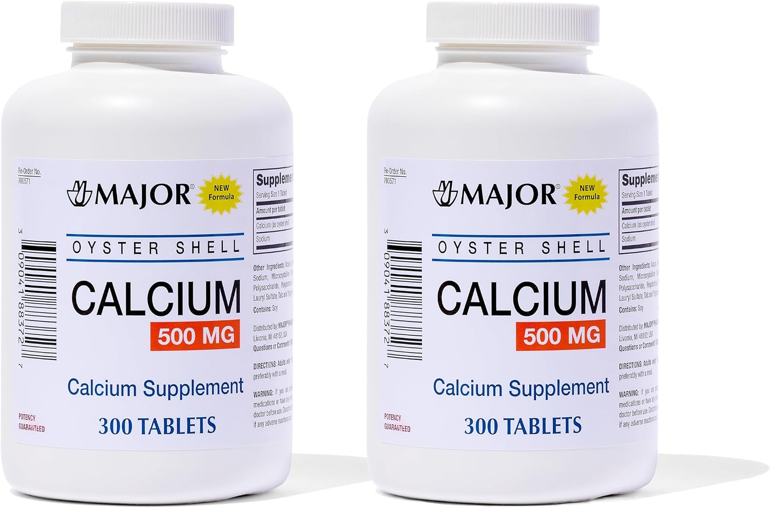 Major Oyster Shell Calcium 500 mg - Daily Calcium Supplement - 300 Tablets (1-Pack)