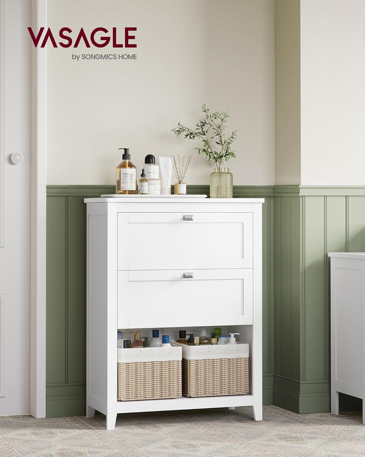 VASAGLE Bathroom Storage Cabinet, with 2 Doors, 31.5" H, Cloud White