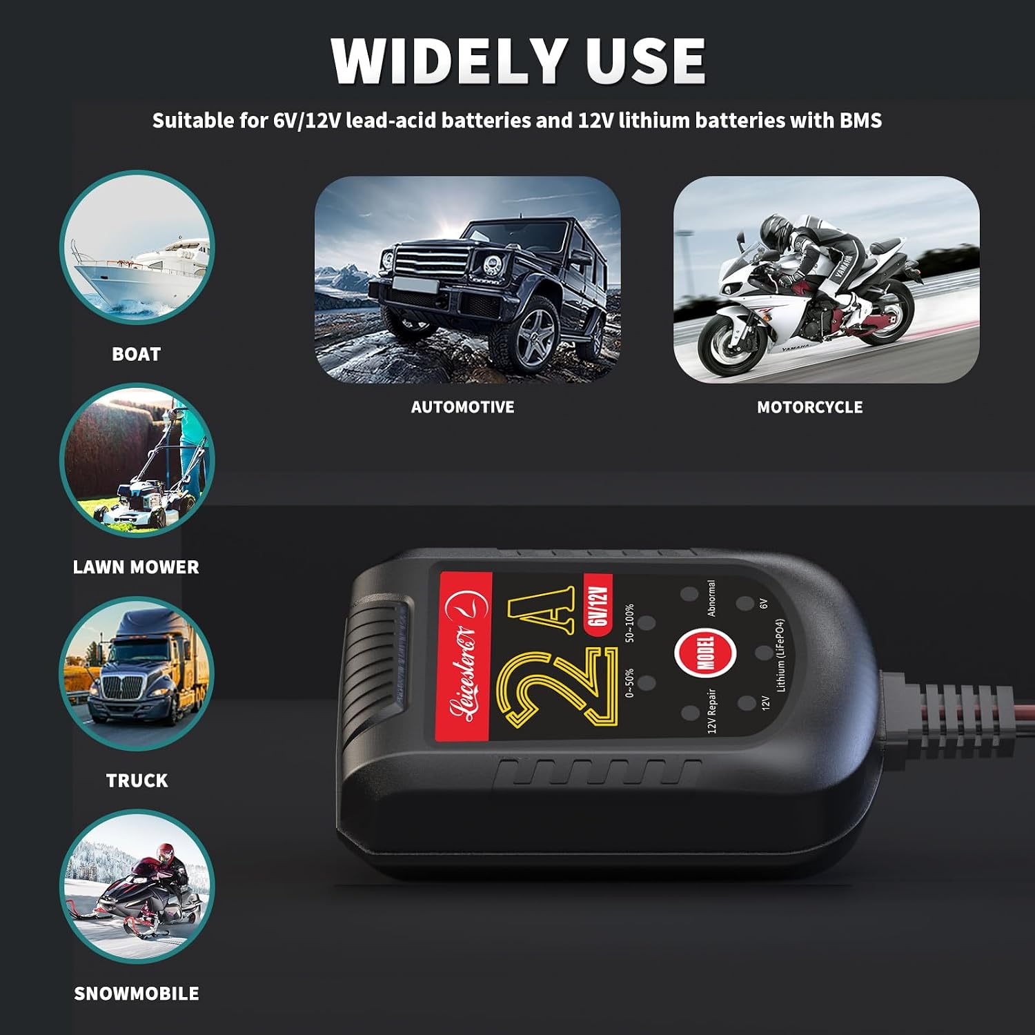 2A Battery Maintainer & Trickle Charger, 6V 12V Smart Float Charger with Pulse Repair Mode, 10FT Extra Long for Motorcycle, Automotive Car, Lawn Mower, Marine Boat, ATV, SLA, AGM, Gel, LiFePO4