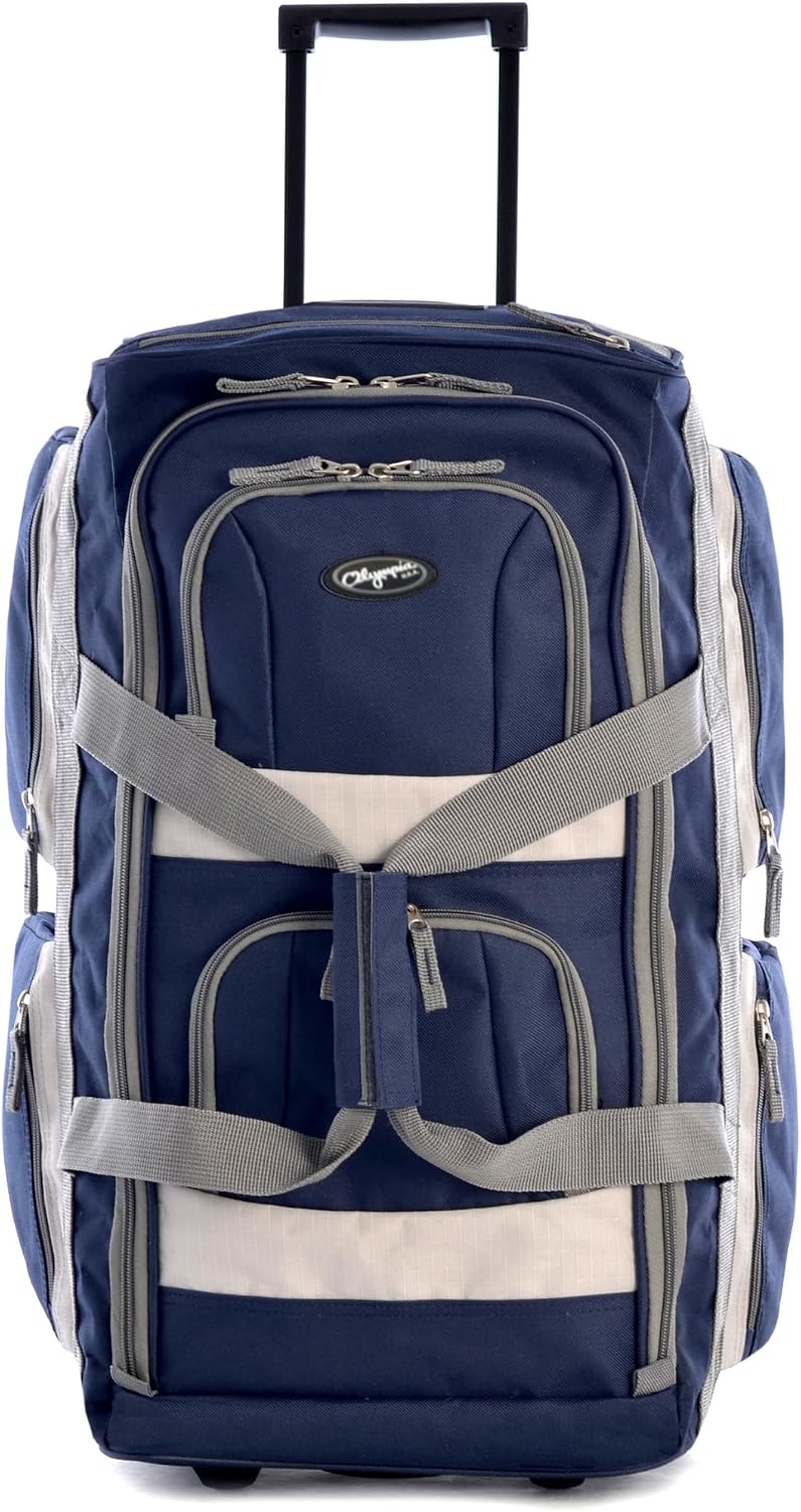 Olympia U.S.A. 33 inch Jumbo Size 8 Pockets Wheeled Rolling Duffel Bag Water Resistant Luggage Lightweight Travel Suitcase with Retractable Handle