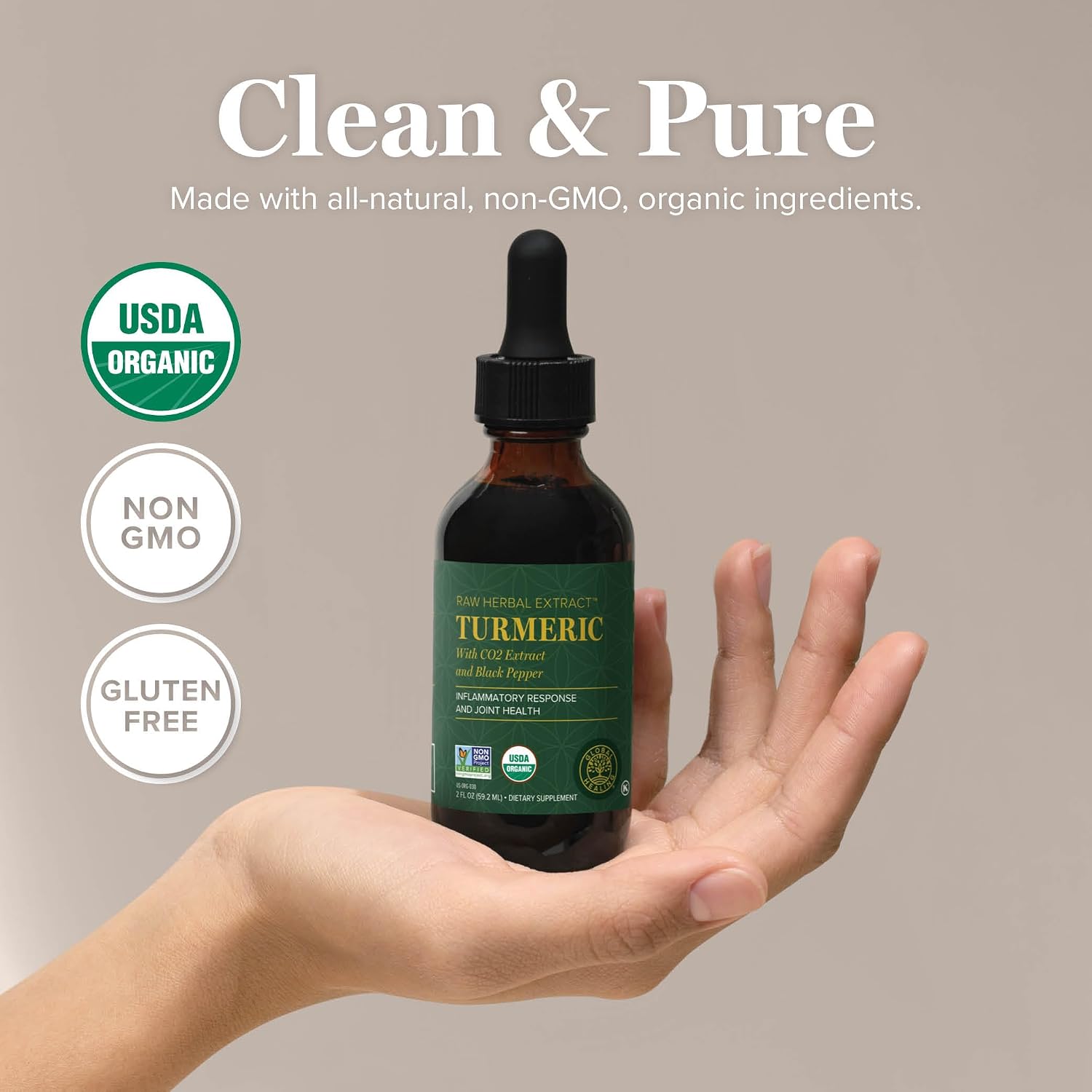 Turmeric Curcumin Liquid Drops with Black Pepper, Joint & Digestive (2 Oz) | Global Healing Turmeric Curcumin Black Pepper Joint Mobility Relief