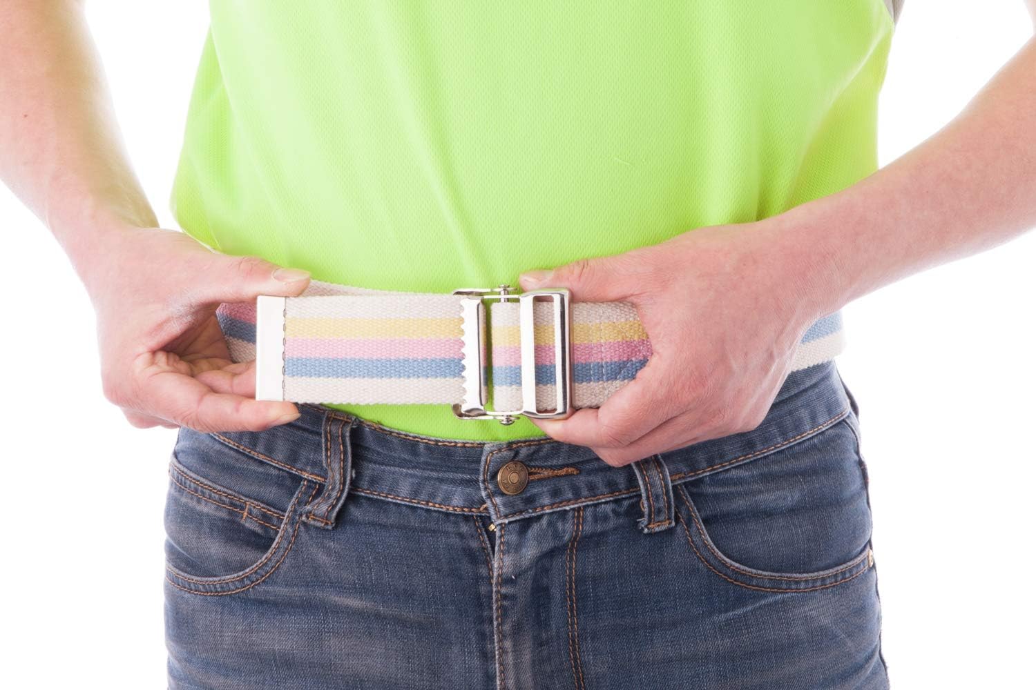 COW&COW Transfer and Gait Belt with Metal Buckle - Transfer Walking and Standing Assist Aid for Caregiver Nurse Therapist 2 inches (Beige with Stripes, 60")