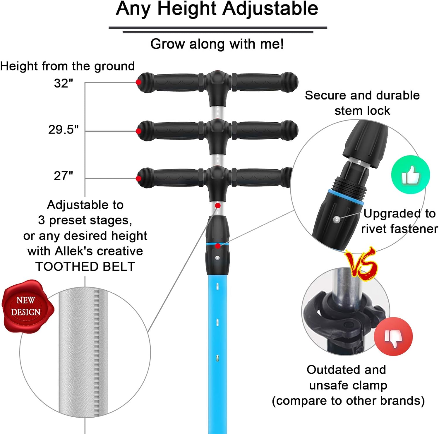 Allek Kick Scooter B03, Lean 'N Glide 3-Wheeled Push Scooter with Extra Wide PU Light-Up Wheels