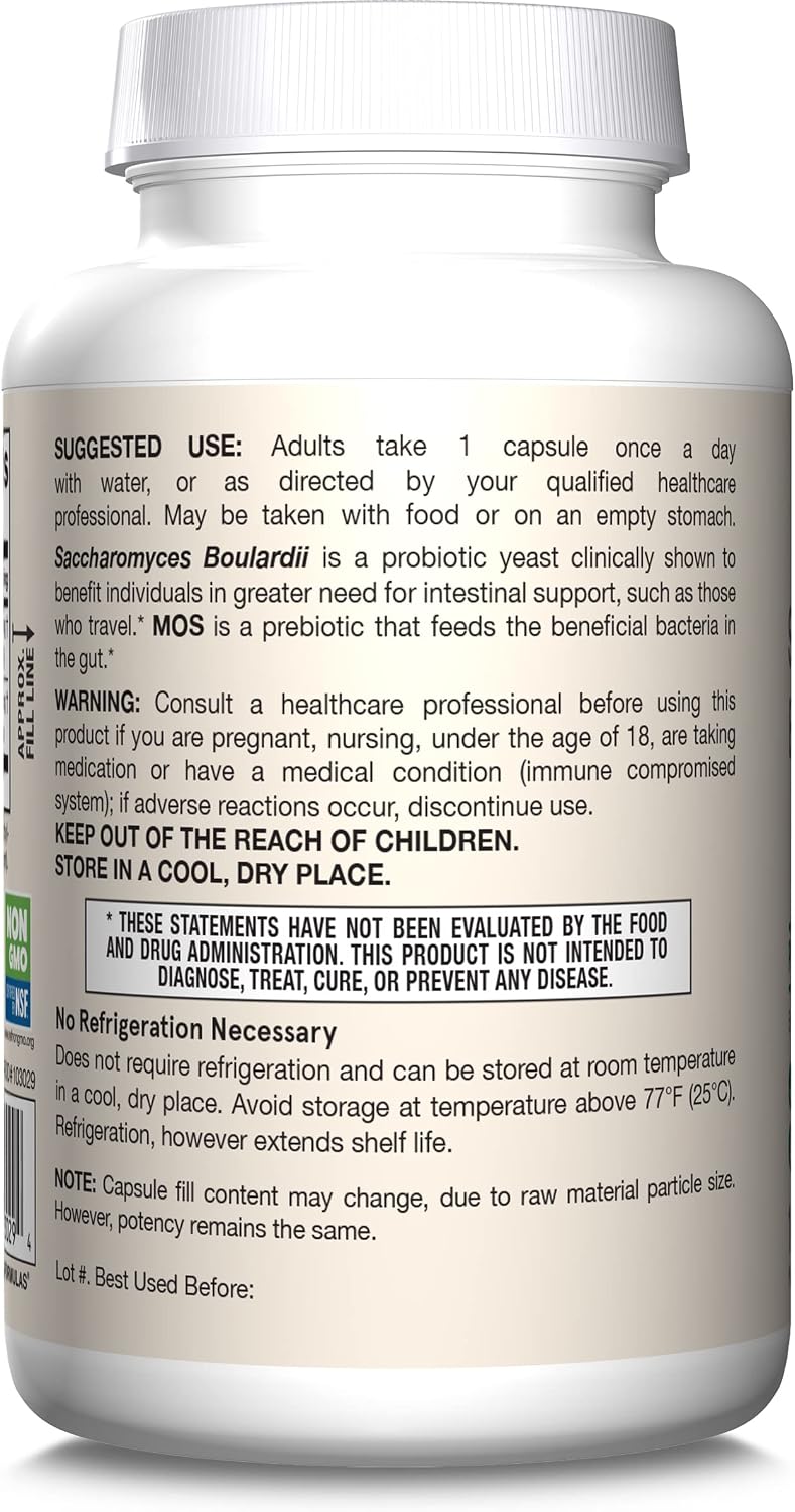 Jarrow Formulas Saccharomyces Boulardii + MOS Probiotics for Digestive Health and Intestinal Tract Support - 5 Billion CFU Per Serving - 90 Delayed Release Caps - Probiotic + Prebiotic - 90 Servings | Intestinal Tract Support, 5 Billion CFU Per Serving,…