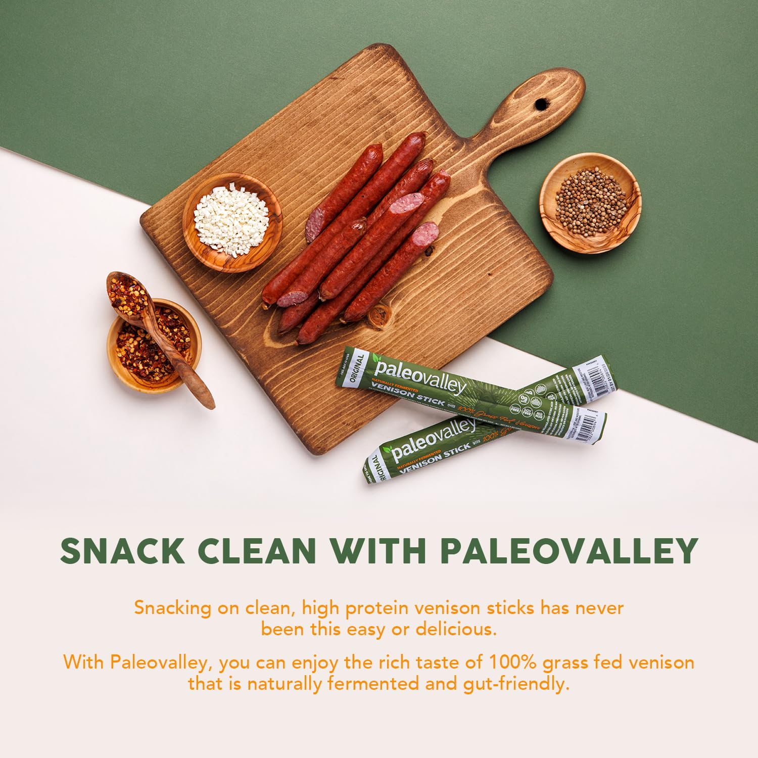 Paleovalley 100% Grass Fed Beef Sticks, Protein Snacks, Original | 10 Count, Individually Wrapped, Naturally Fermented, Gluten Free, Keto and Paleo, Made With Simple Ingredients, 6g Protein