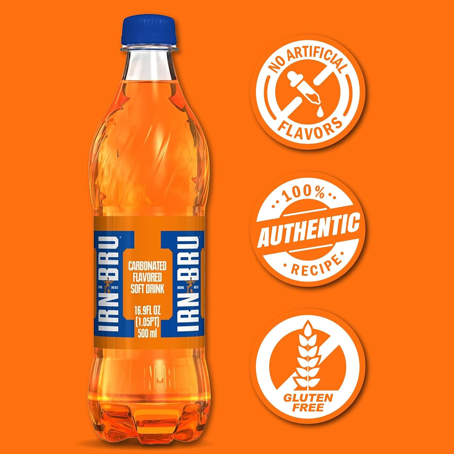 IRN-BRU Original Scottish Sparkling Soda, Citrus Flavored Carbonated Drink - Sparkling Flavored Soft Drink, 32 Flavor Recipe, 16.9 fl oz Bottles, Pack of 12