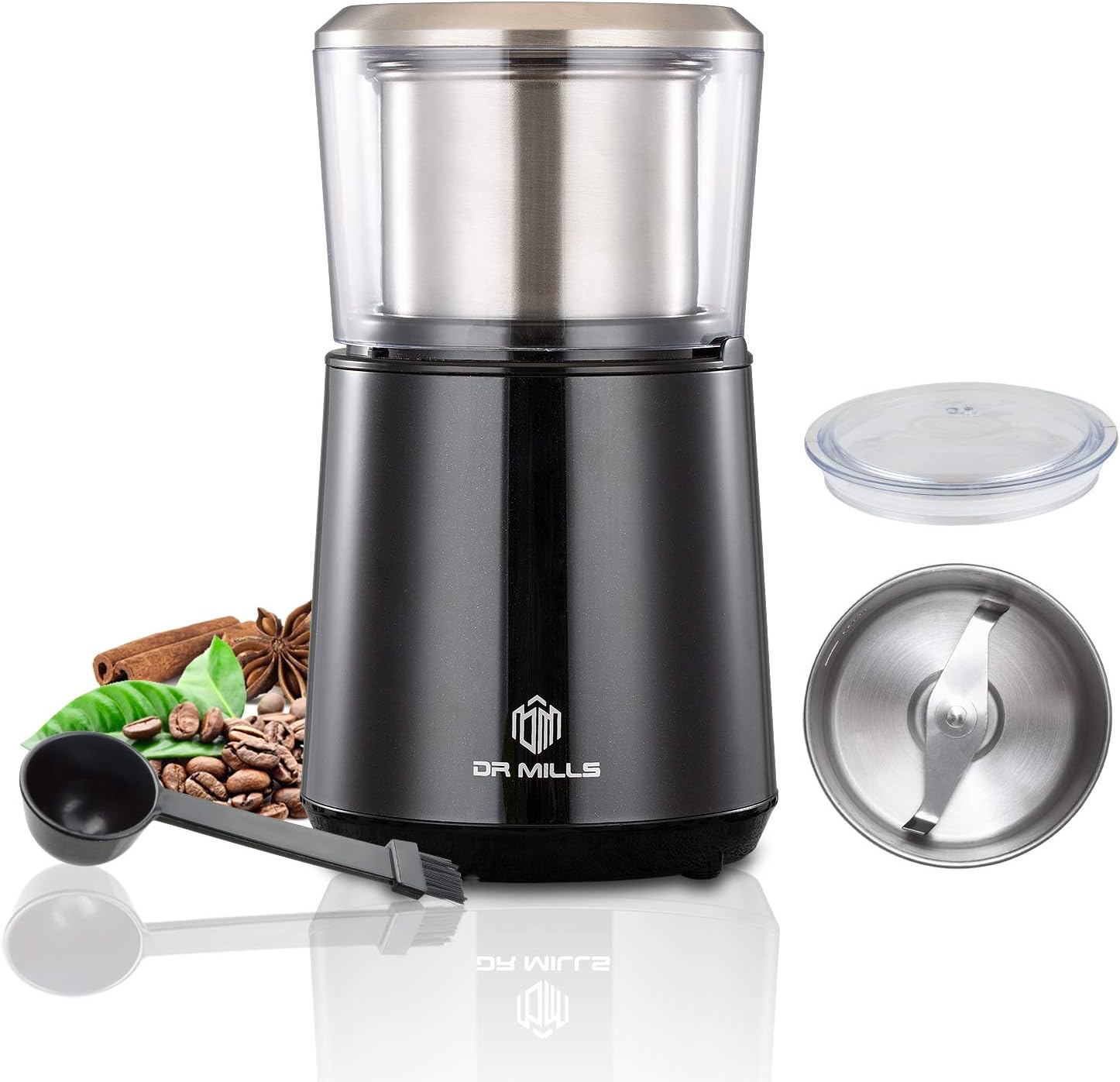 DR MILLS DM-7451 Electric Coffee Grinder, Coffee Bean Grinder Electric Dried Spice, Nut, Herb Grinder, Detachable Cup, Dishwashable