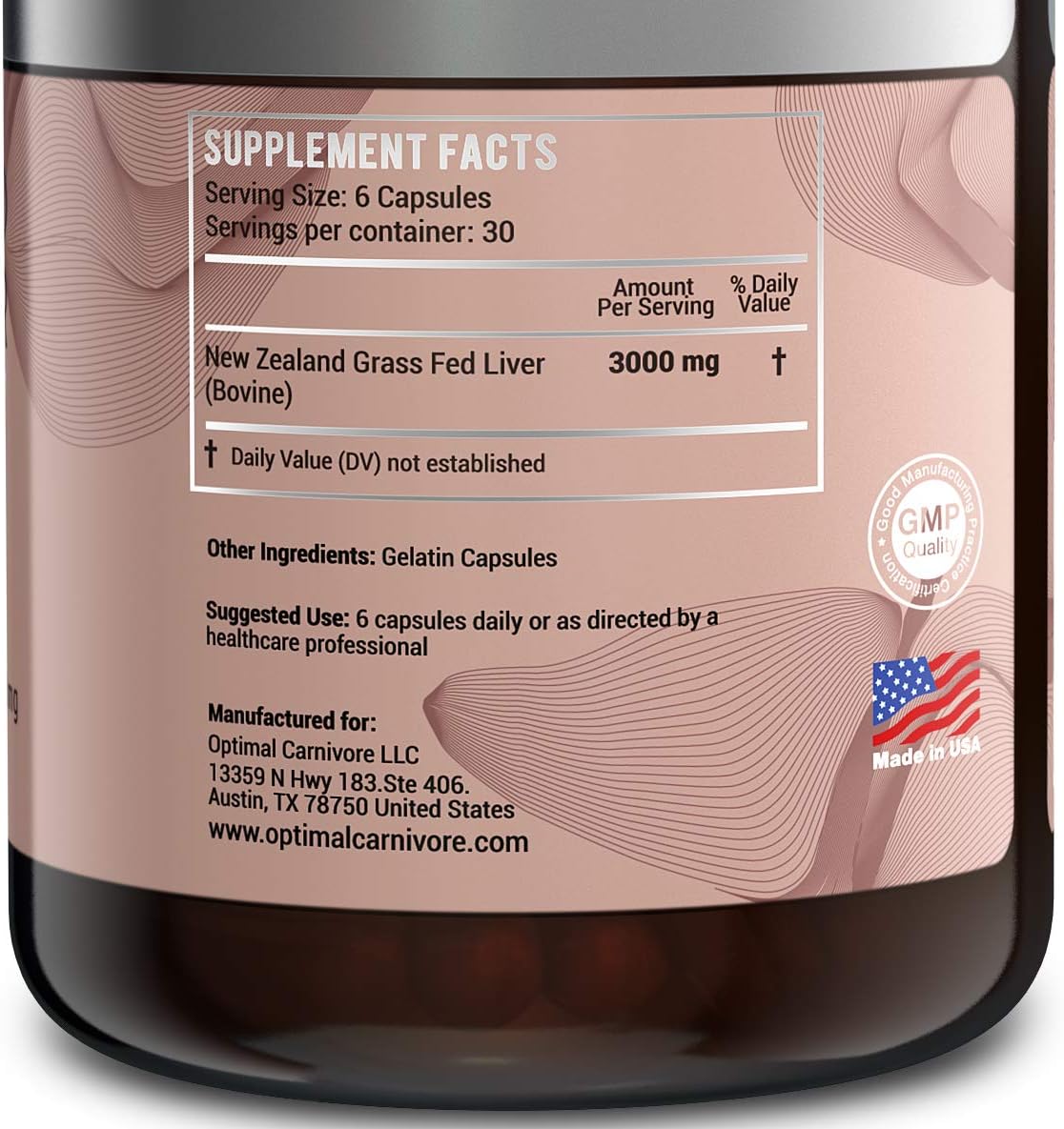 Grass Fed Beef Liver Capsules, Freeze Dried in Convenient Pills, 180 Capsules, Desiccated Supplement