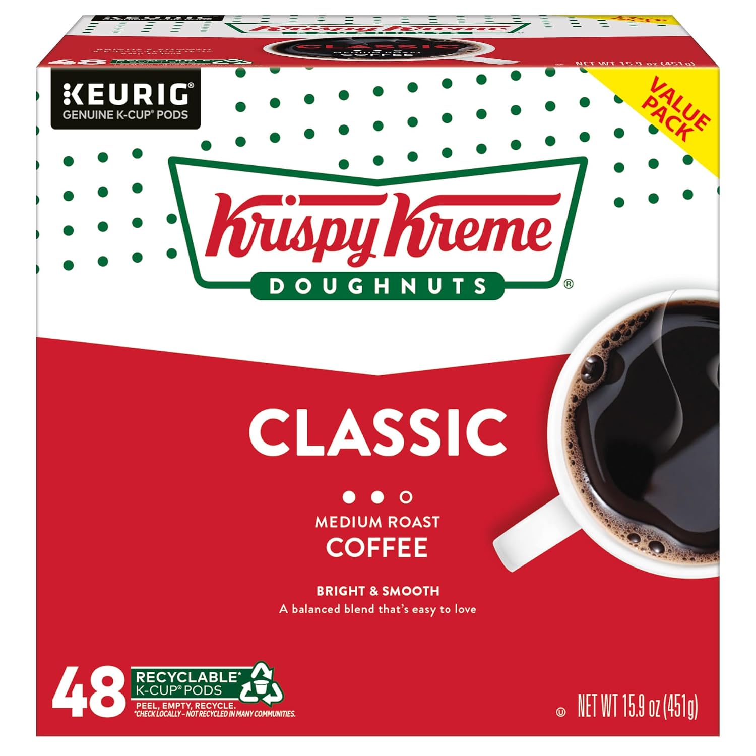 Krispy Kreme Classic Coffee, Keurig Single Serve K-Cup Pods, Medium Roast, 96 Count