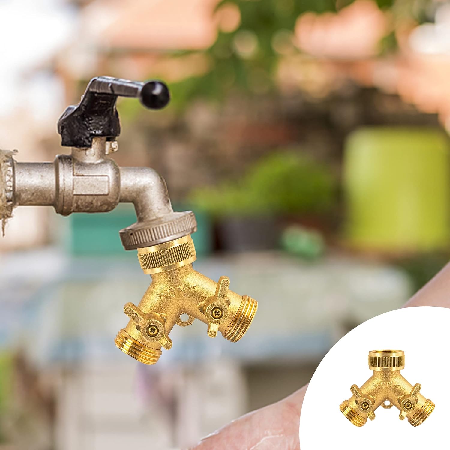 Hourleey Brass Garden Hose Splitter (4 Way), Solid Brass Hose Connector 3/4", Hose Spigot Adapter 4 Valves with 4 Extra Rubber Washers