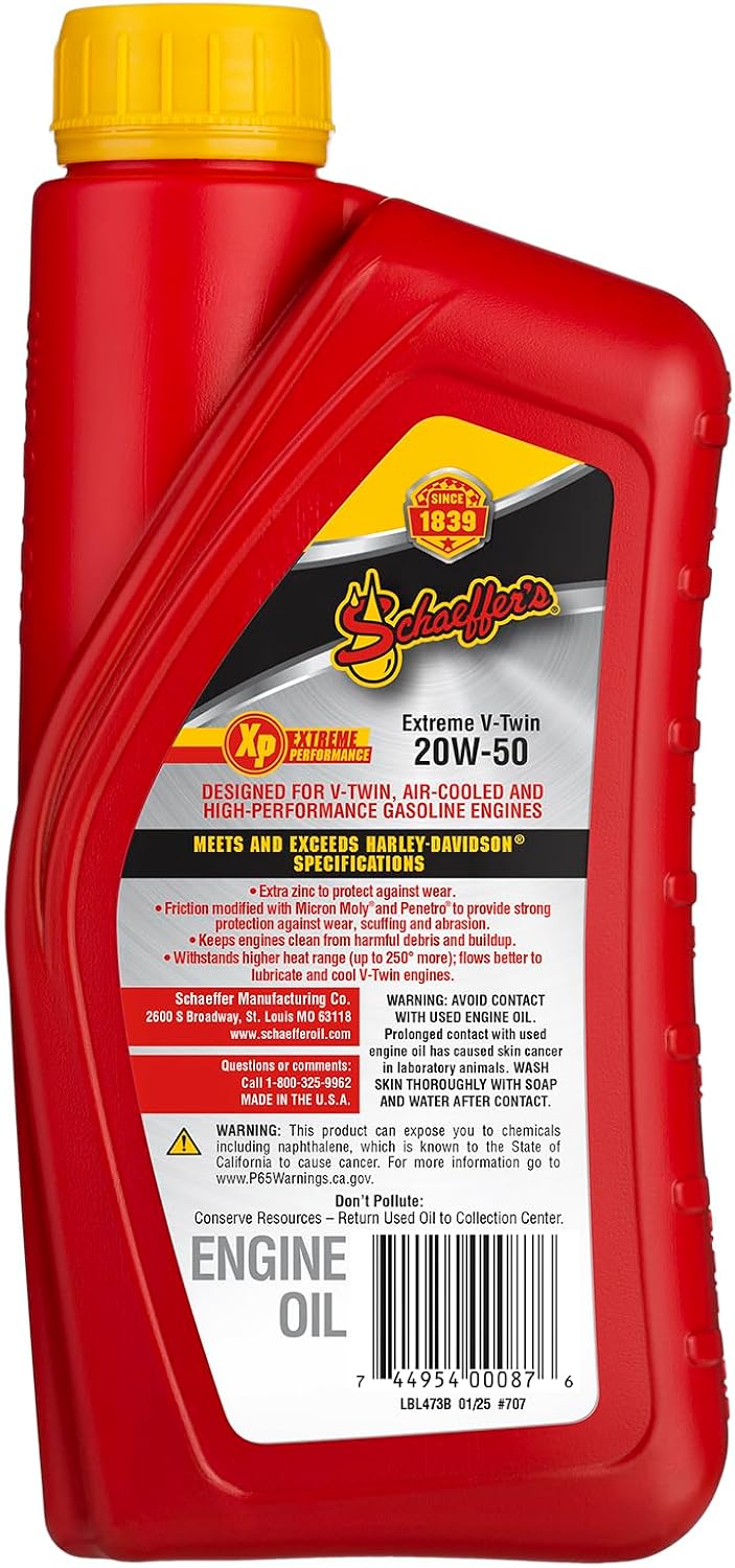 Schaeffer Manufacturing Co. 0707-012S Extreme V-Twin Synthetic Plus Racing Oil 20W-50, 1-Quart Bottle