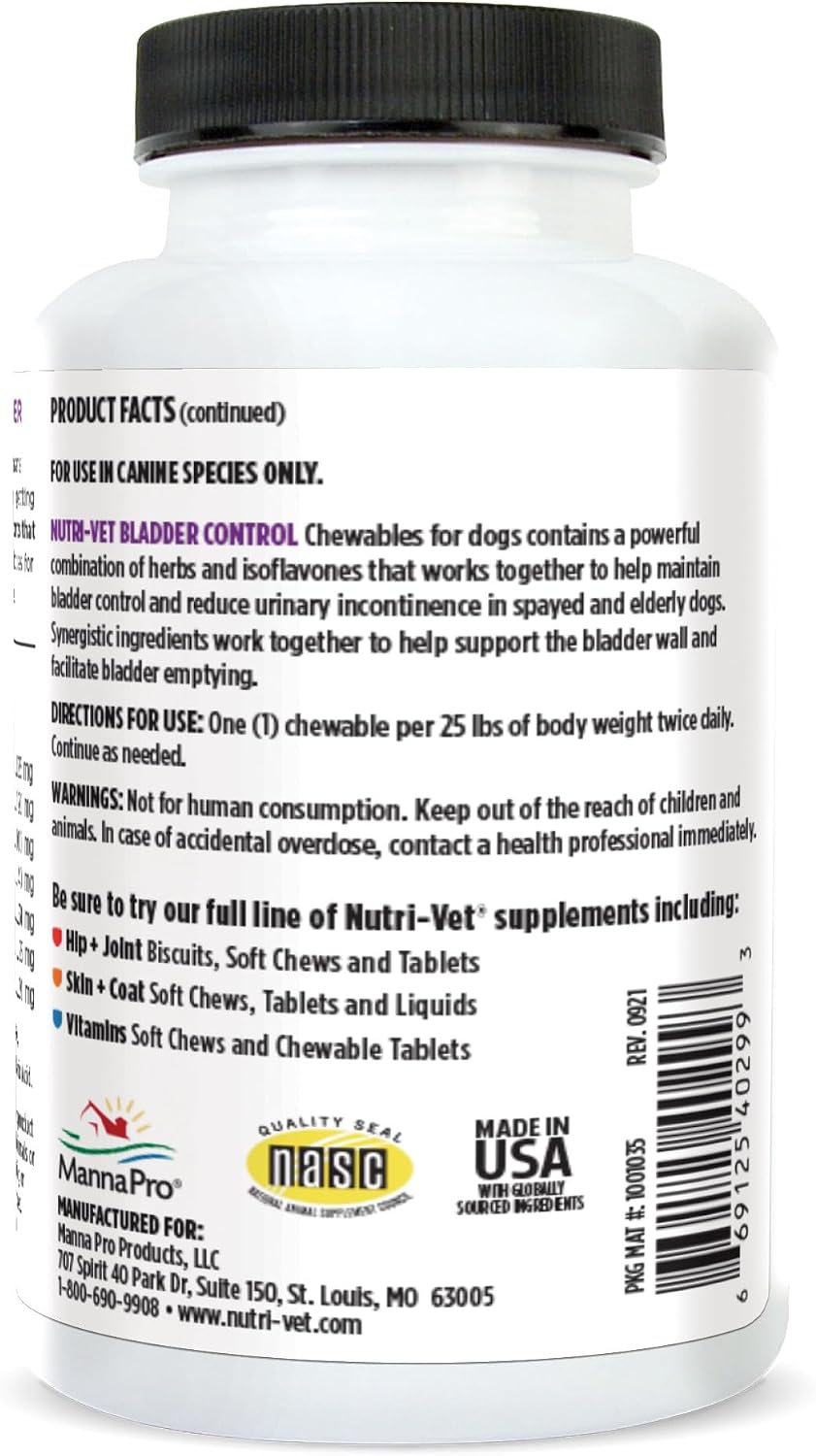 Nutri-Vet Bladder Control for Dogs, Dog Urinary Health Support, 90 Tablets | Dog Cranberry Supplement, Urinary Tract Support, Immune Support, Dog Bladder Health, Tablet Formula, Daily Wellness