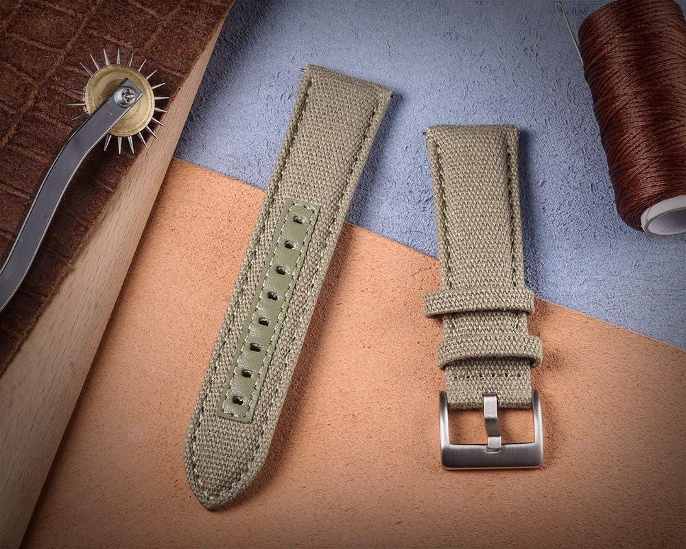 hemsut h Canvas Watch Bands, Quick Release Military Watch Strap, Fabric Replacement 18mm Watch Bands for Men
