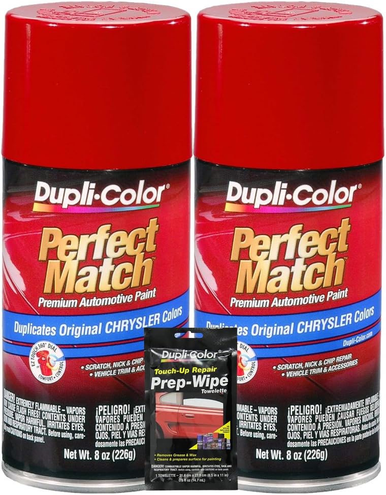 Dupli-Color Radiant Fire Perfect Match Automotive Paint for Chrysler Vehicles - 8 oz, Bundles with Prep Wipe (3 Items)
