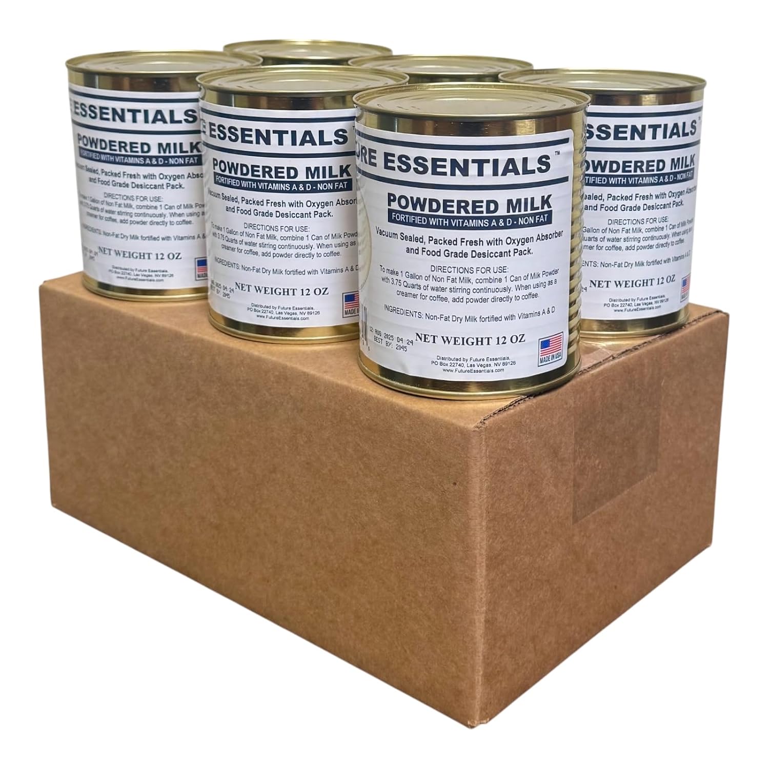 Future Essentials Canned Instant Nonfat Dry Milk Powder – 20-Year Shelf Life Non Fat Dry Powdered Milk with Vitamins A & D – Ideal for Emergency