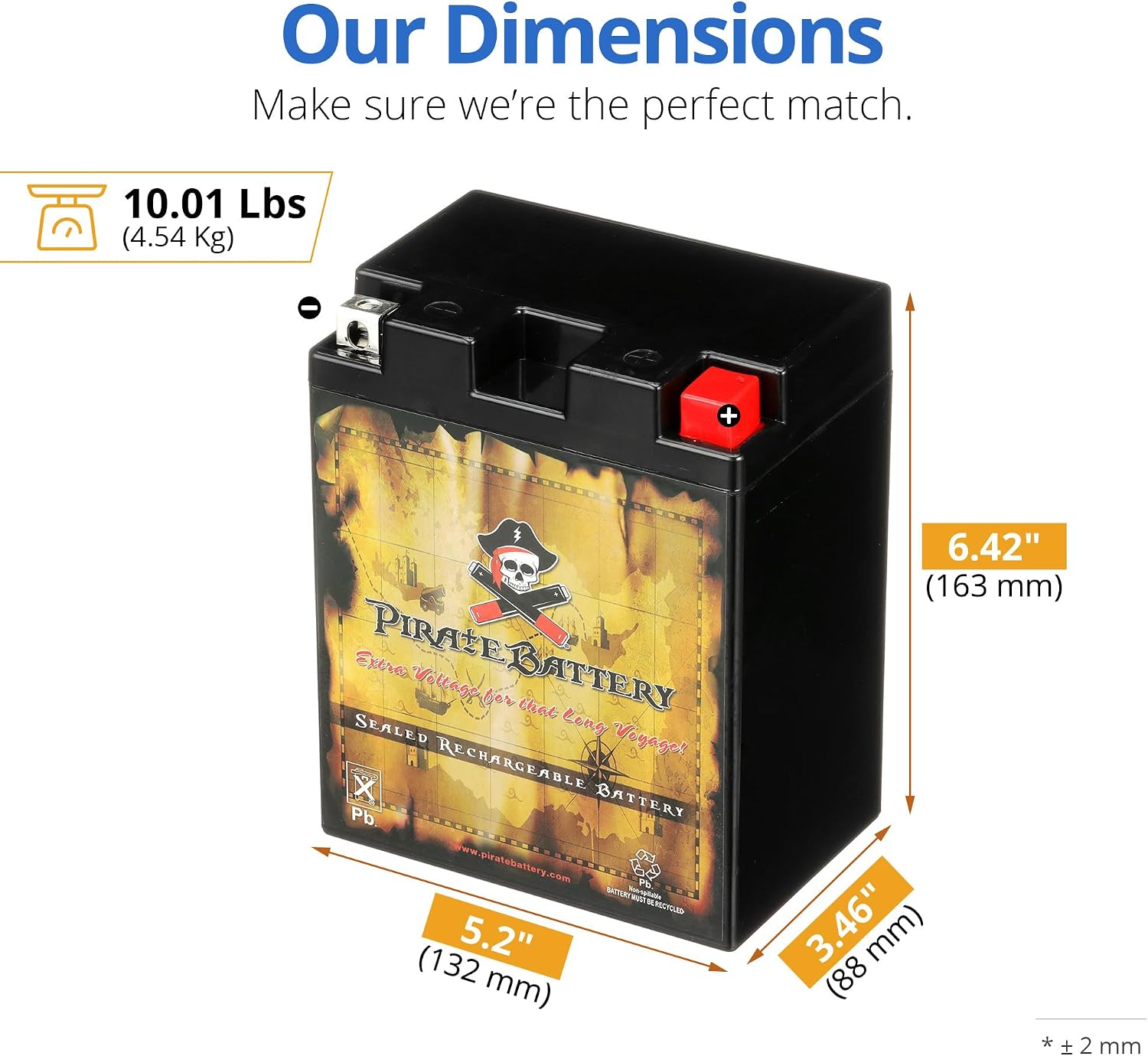 Pirate Battery YTX20HL-BS 310 CCA Maintenance-Free 12V 19Ah Battery Replacement for ATV, Harley Davidson Motorcycle, Jet Skis, Scooter, UTV, and More - Nut and Bolt (T3) Terminal