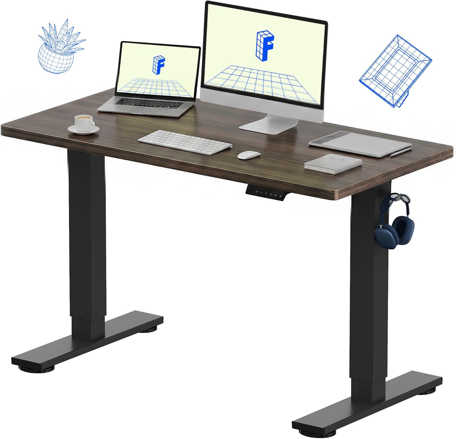FLEXISPOT EN1 One-Piece Standing Desk, Electric Adjustable with 4 Memory Presets, 176 LBS Capacity, Stable & Quiet