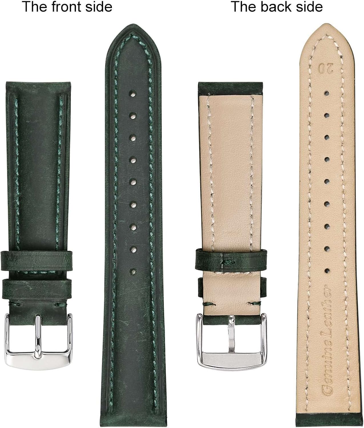 BISONSTRAP Watch Strap, Vintage Leather Replacement Bracelet, Band Width-14mm 15mm 16mm 17mm 18mm 19mm 20mm 21mm 22mm 23mm 24mm