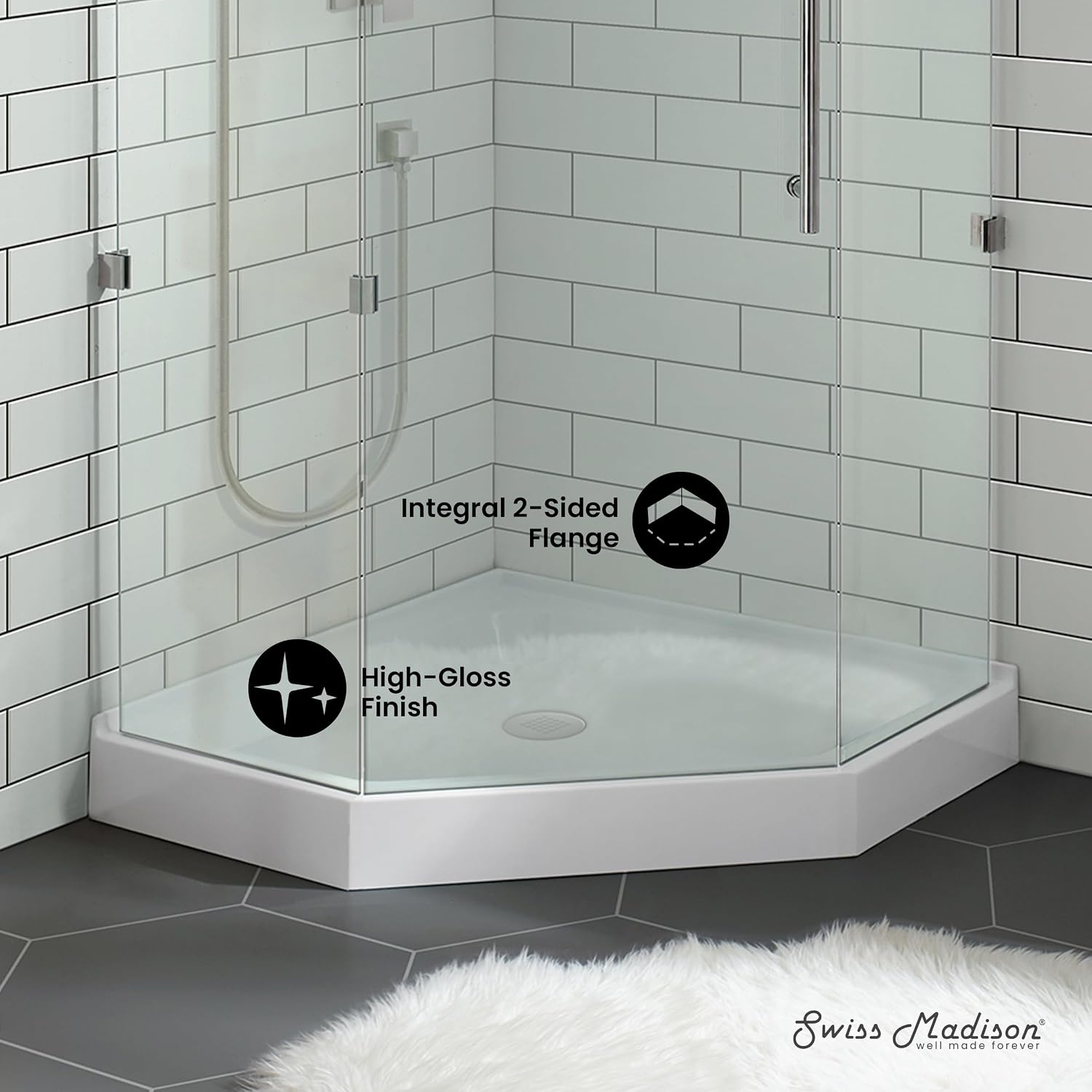Voltaire 32" x 32" Acrylic White, Single-Threshold, Center Drain, Neo-angle Shower Base