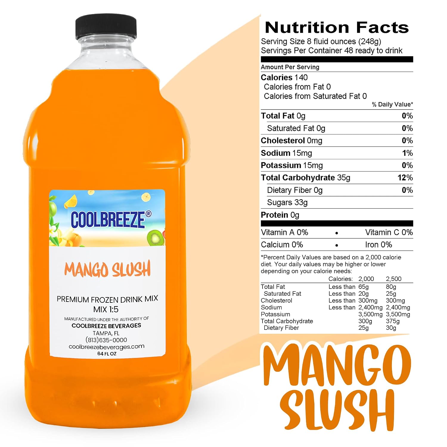 Coolbreeze Mango Slush Frozen Drink Machine Mix - Shelf Stable Ready to Use 1:5 Ratio Flavor Syrup for Daiquiri/Slushie/Snowcone