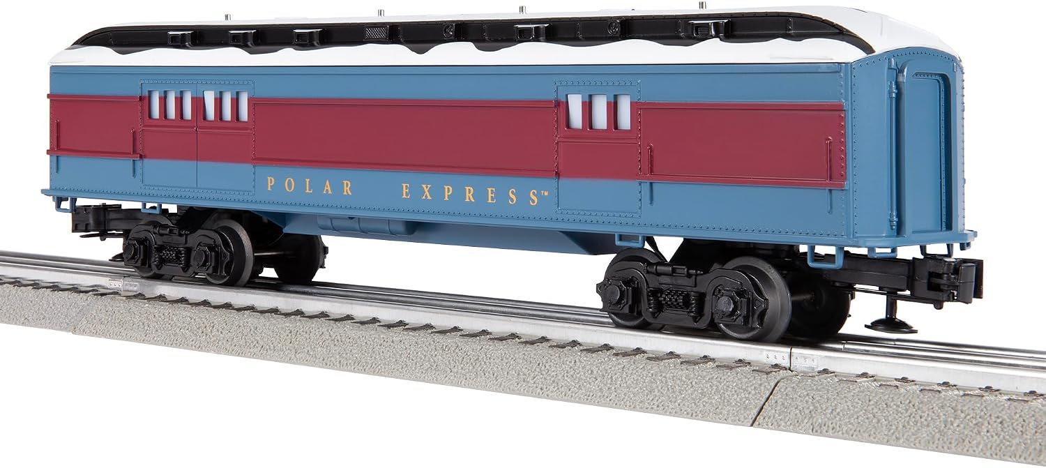 Lionel The Polar Express O Gauge Baggage Car – Lighted Railroad Model Train Car with Diecast Trucks, Operating Couplers, Snow-Covered Roof Detail