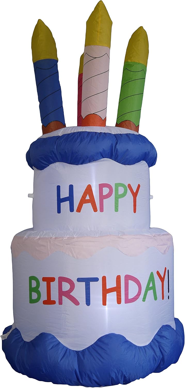 6 Foot Inflatable Happy Birthday Cake | LED Lights, Outdoor Indoor Holiday Decorations, Blow up Lighted Yard Decor, Giant Lawn Inflatable