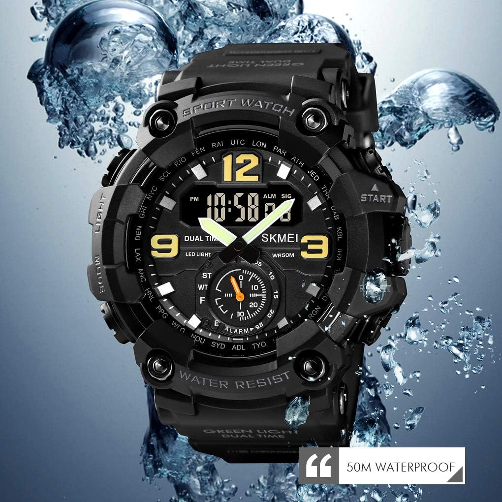 FANMIS Men's Analog Digital Sport Watch Military Dual Display 50M LED Watch | Men's Dual Display Sports Watches With Led Backlight Alarm Stopwatch 12/24h Time Outdoor Running Swimming