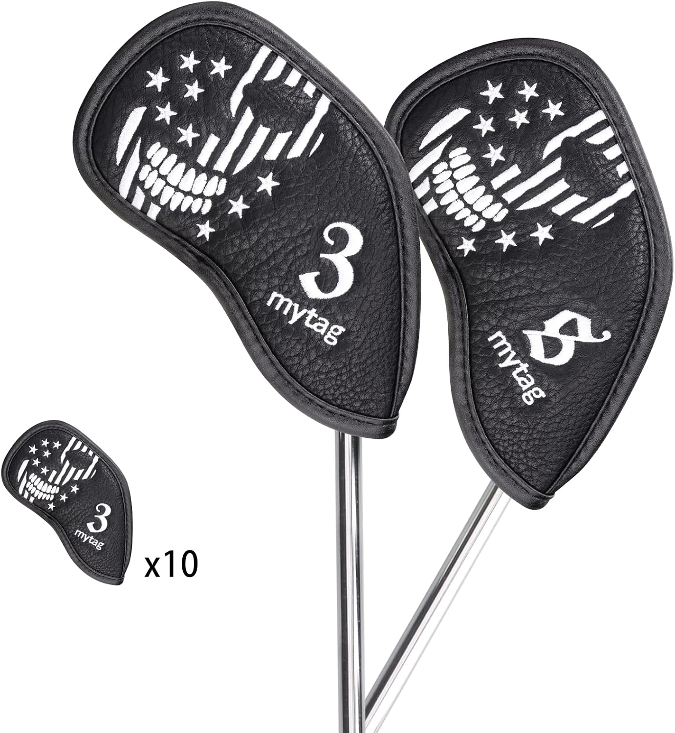Skull Golf Head Covers Black Synthetic Leather Skeleton Golf Headcovers Set