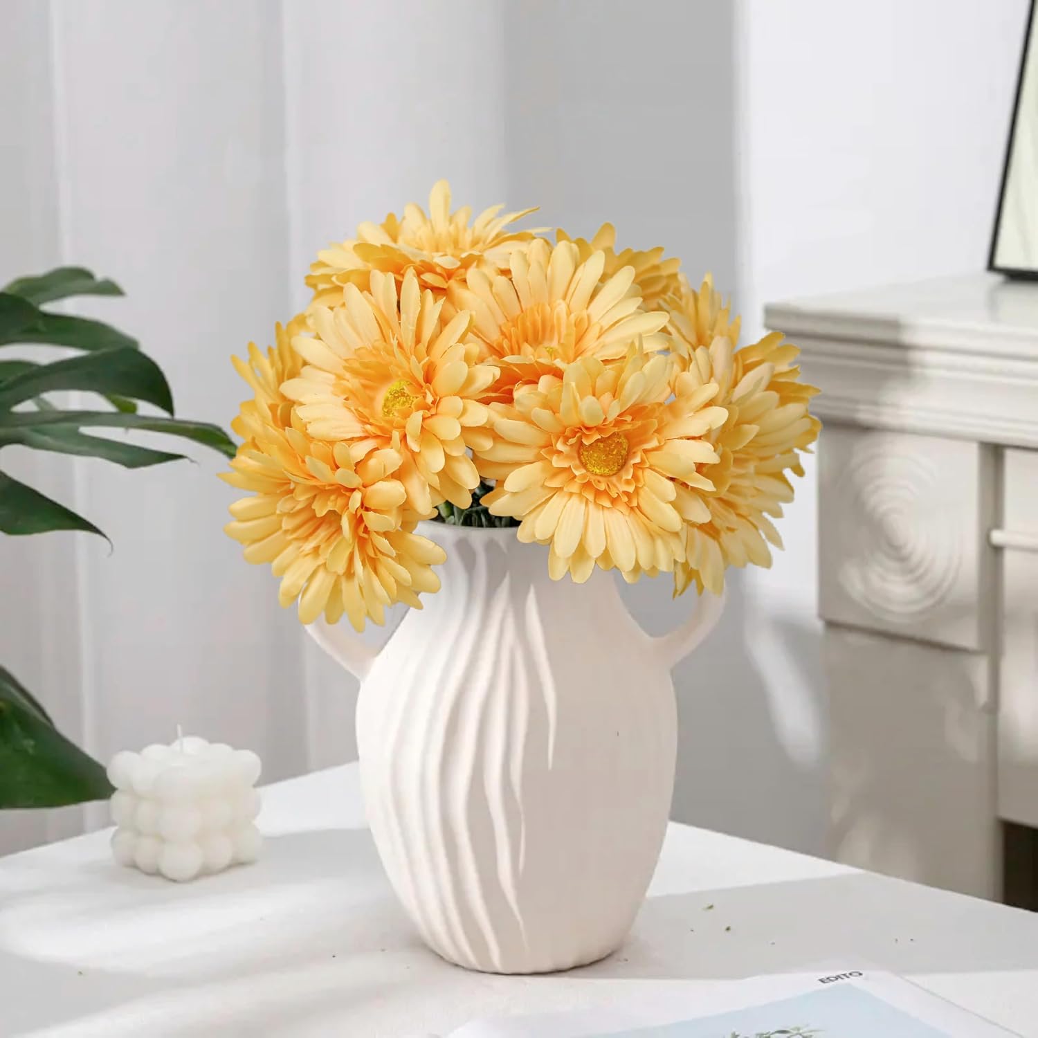 TOPIA Artificial African Daisies Flowers African Daisy Silk Flowers Artificial Gerbera Daisies Pack of 10 (Yellow)