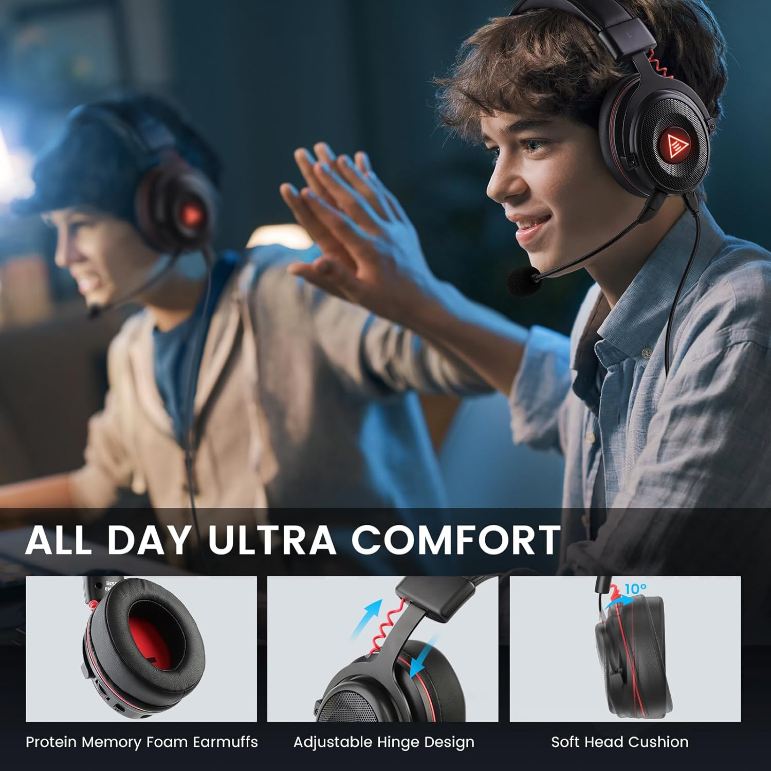 EKSA E900 Pro USB Gaming Headset for PC - Computer Headset with Detachable Noise Cancelling Mic, 7.1 Surround Sound, 50MM Driver - Headphones with Microphone for PS4/PS5, Xbox One, Laptop, Office | Computer Headset with Detachable Noise Cancelling Mic, H…