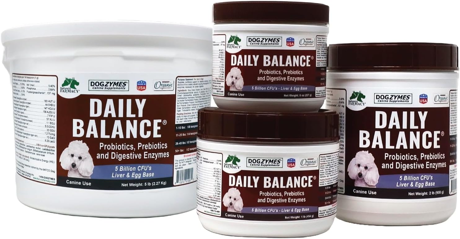 Dogzymes Probiotic Daily Balance - Supplies Nutritional Support and Live microorganisms for intestinal Well-Being as Well as enzymes for Proper Digestion. Liver and Egg Base. (1 Pound)