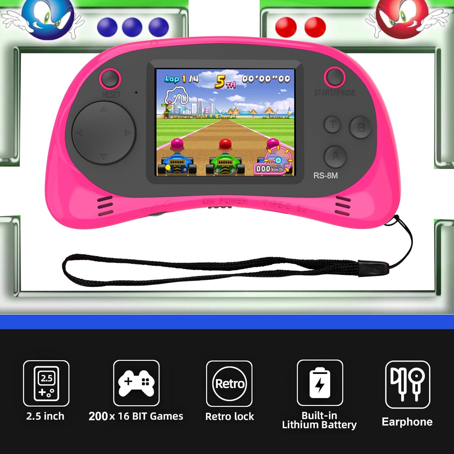 Kids Handheld Portable Video Game Player with 200 Games - 16 Bit 2.5 Inch Screen Mini Retro Electronic Machine for Boys Girls