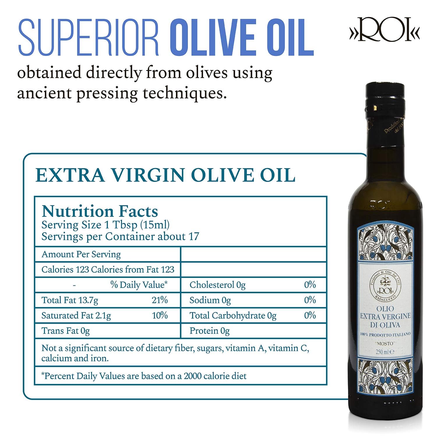ROI Premium Ligurian Italian Extra Virgin Olive Oil First Cold Pressed - Gourmet Mosto Olive Oil Imported from Italy, High in Polyphenols, 17 fl oz (500 ml)