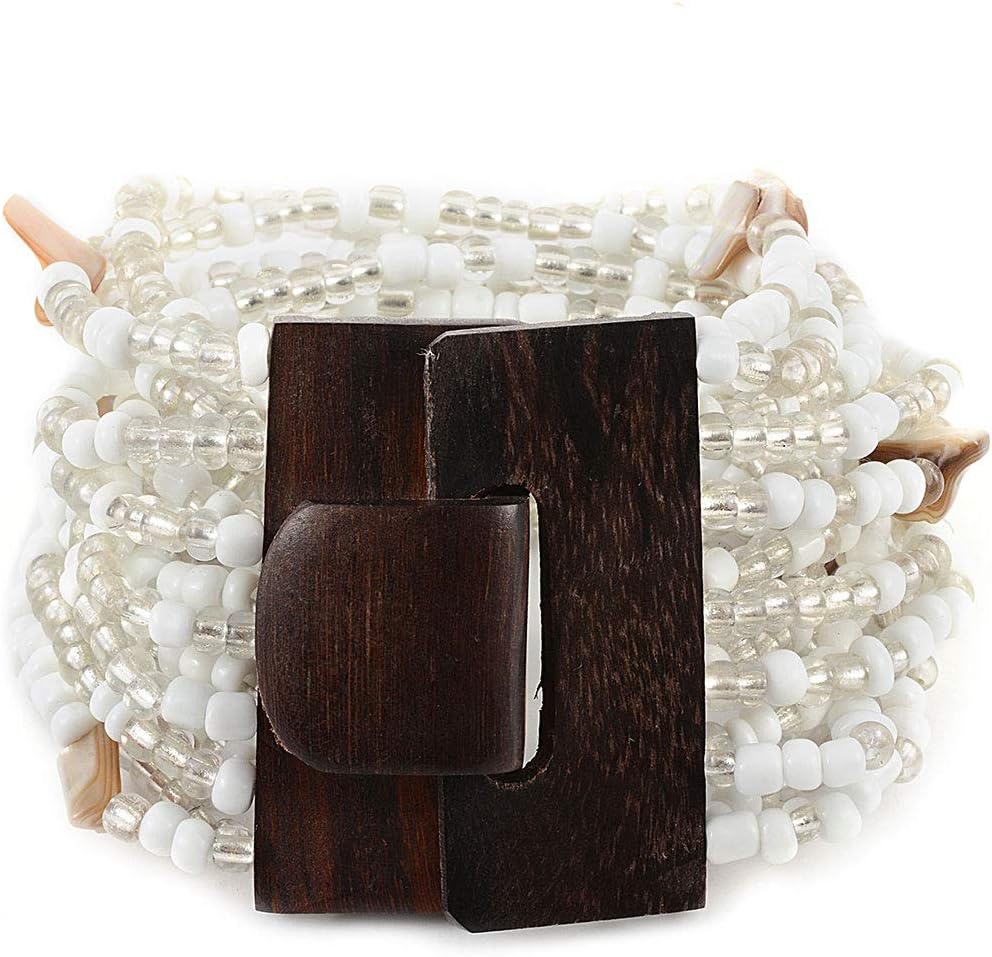 Shop LC Handmade Seed Bead Wooden Buckle Stretchable Bracelet Multi Strand Boho Layered Necklace Vintage Jewelry Gifts Sets Women