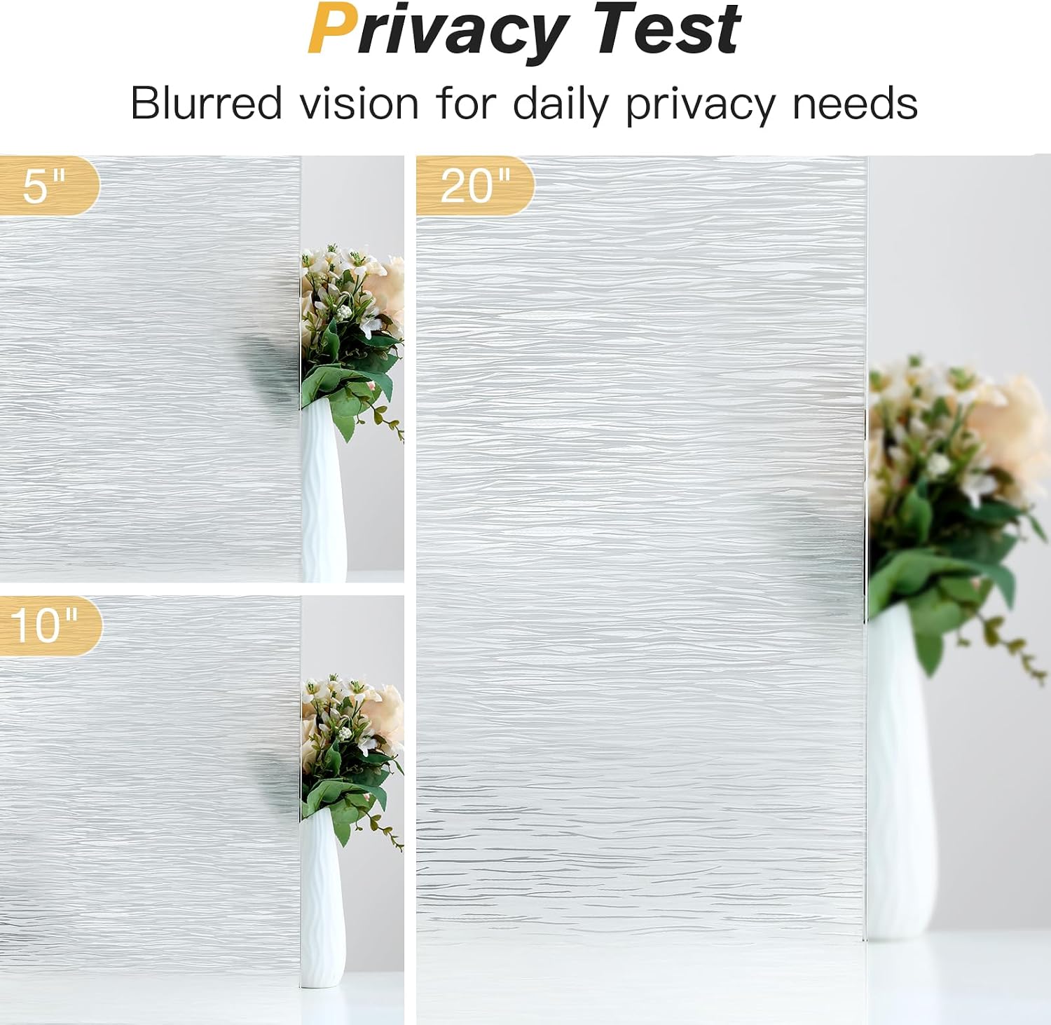 Haton Window Privacy Film, Frosted Stripe Non-Adhesive, 17.5" x 78.7"