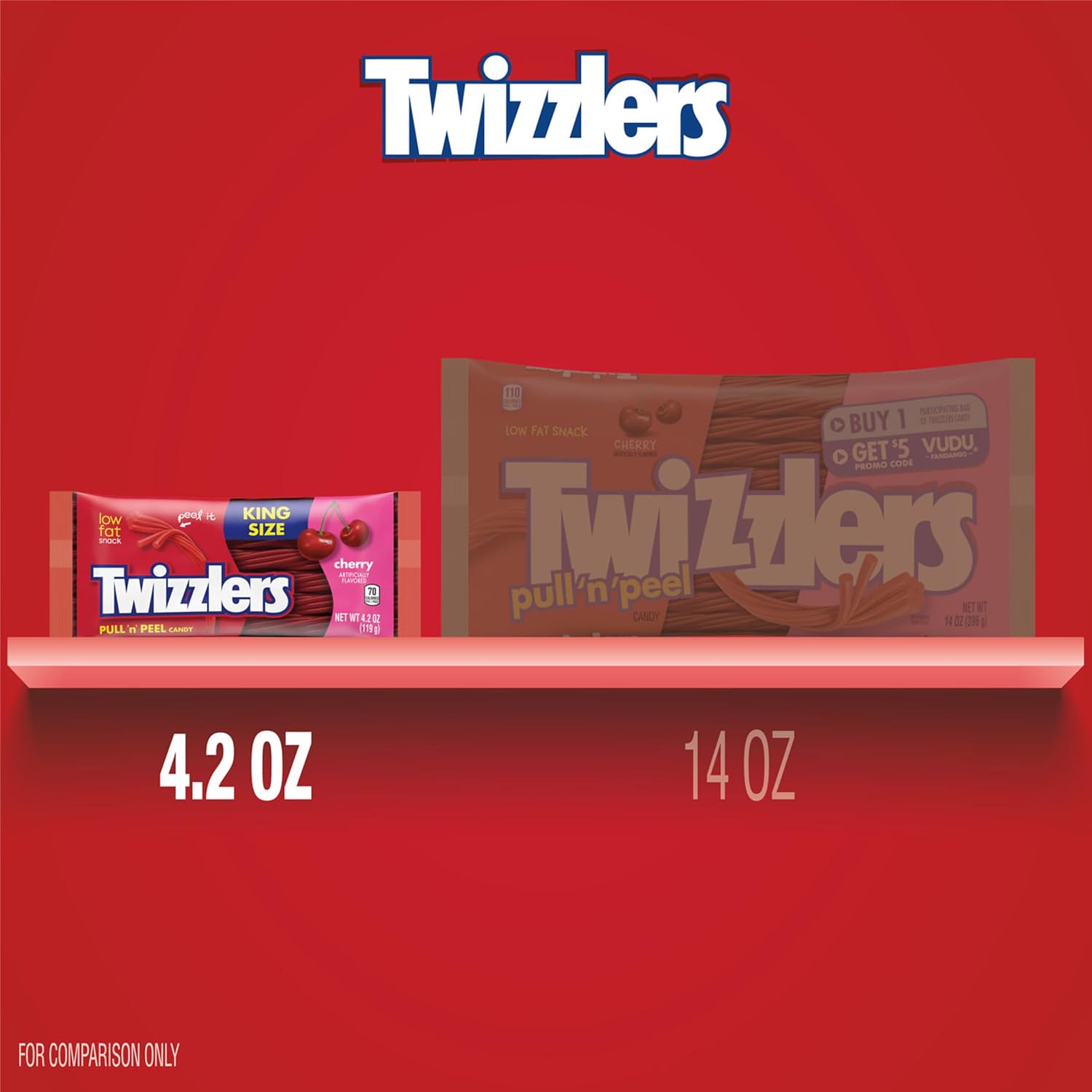 Twizzlers, Pull 'N' Peel Cherry Flavored Licorice Style, Chewy Candy Bag, 14 Ounce