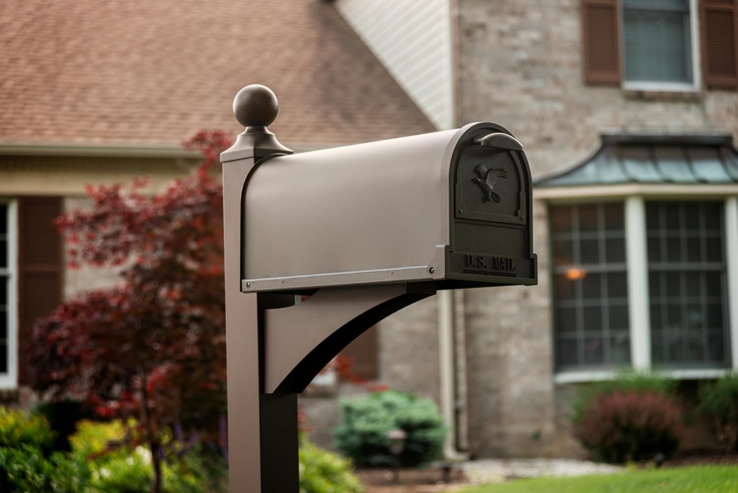 Architectural Mailboxes Arlington Post Mount Mailbox, Black, Large | Galvanized steel build for outside with weather-resistant build and rust-resistant powder-coat finish. USPS approved.