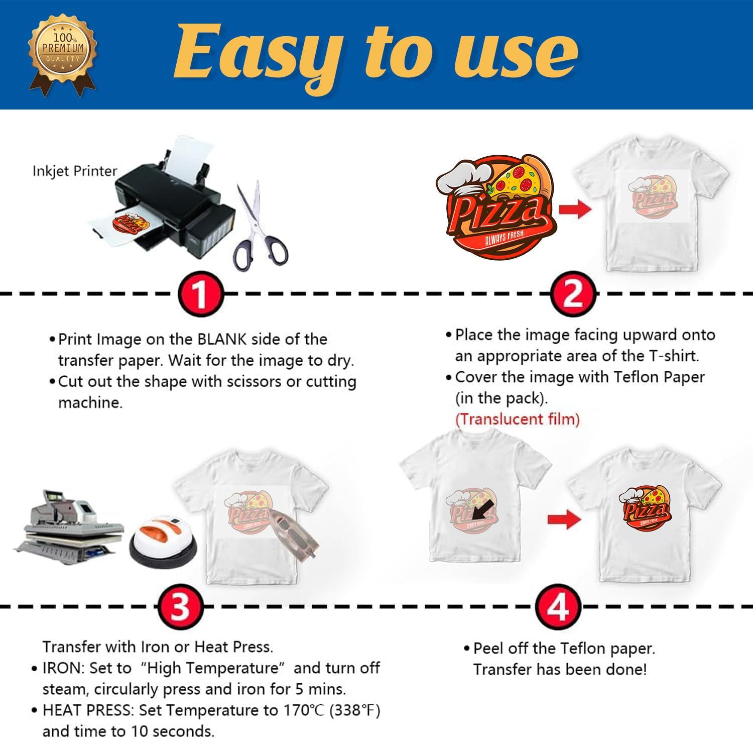 TransOurDream Upgraded Iron on Heat Transfer Paper for T Shirts (8.5x11''