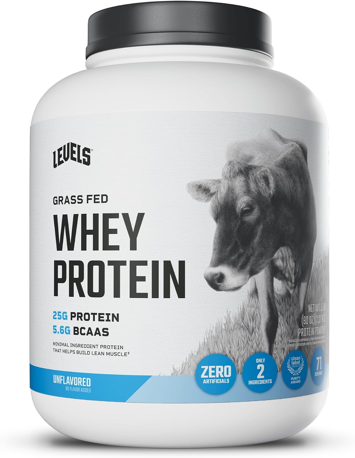 Levels Whey Protein Powder, No Artificial Ingredients, Pure Chocolate, 5LB | 24G of Protein, 5.4G BCAAs, Clean Ingredients, Hormone Free Dairy, No Fillers, No Added Sugar, No Junk
