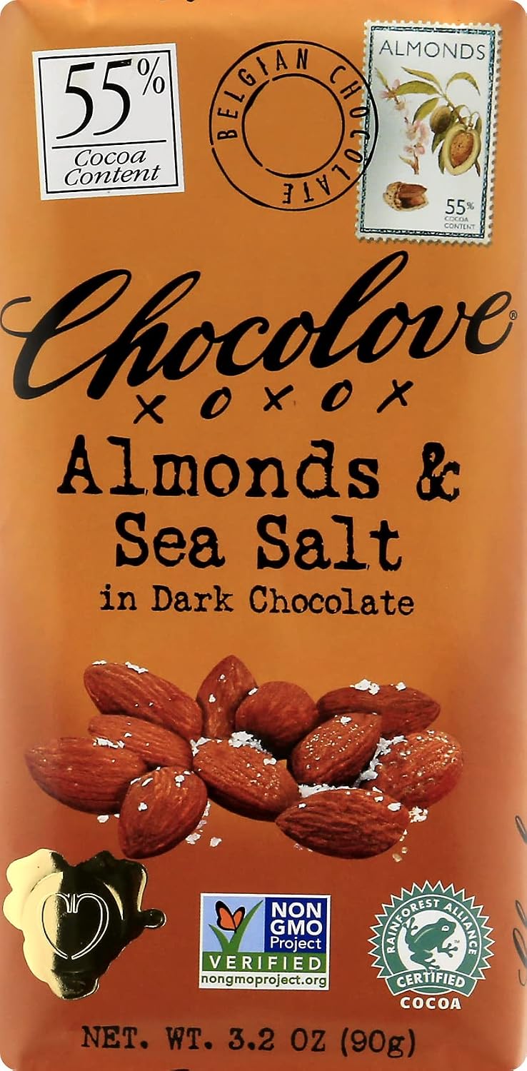 Chocolove Almonds Seasalt in Dark Chocolate, 3.2-ounces (Pack of 6)