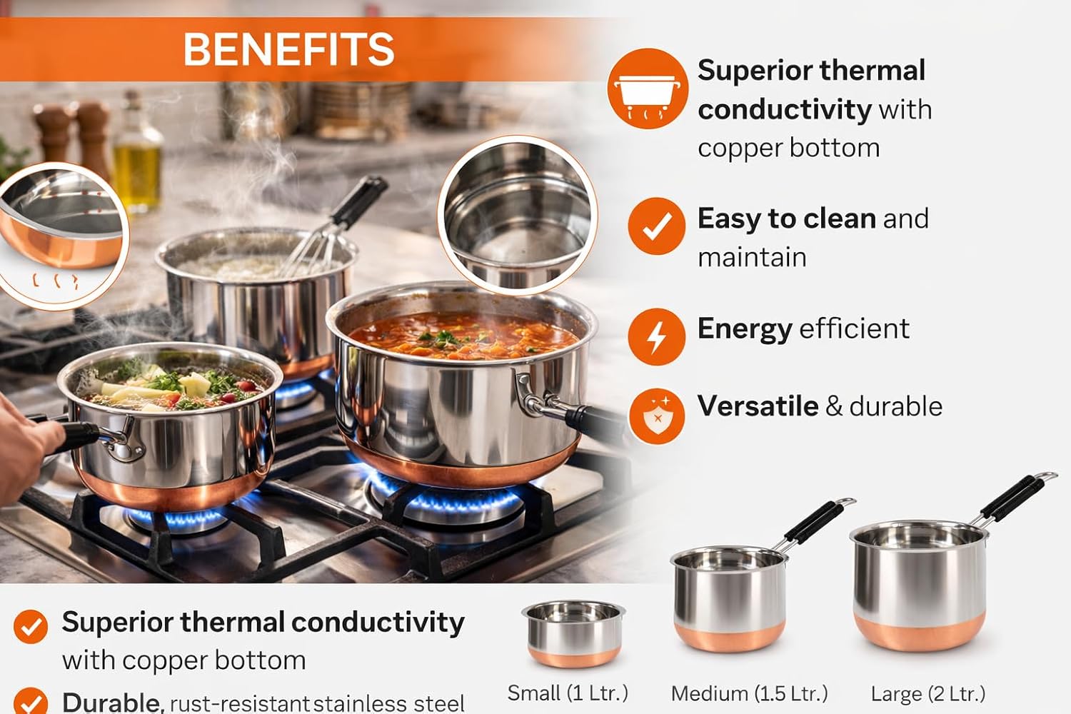 ROYAL SAPPHIRE Cookware Set - Sauce Pan Small, Medium