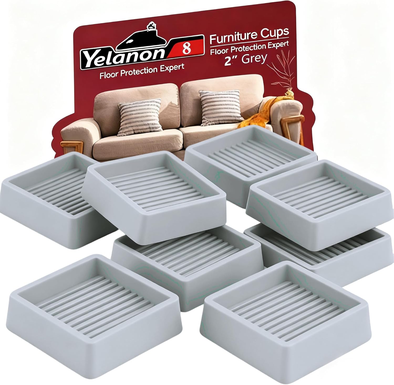 Yelanon Furniture Coasters 8 Pcs 3" Square Brown Caster Cups for Hardwood