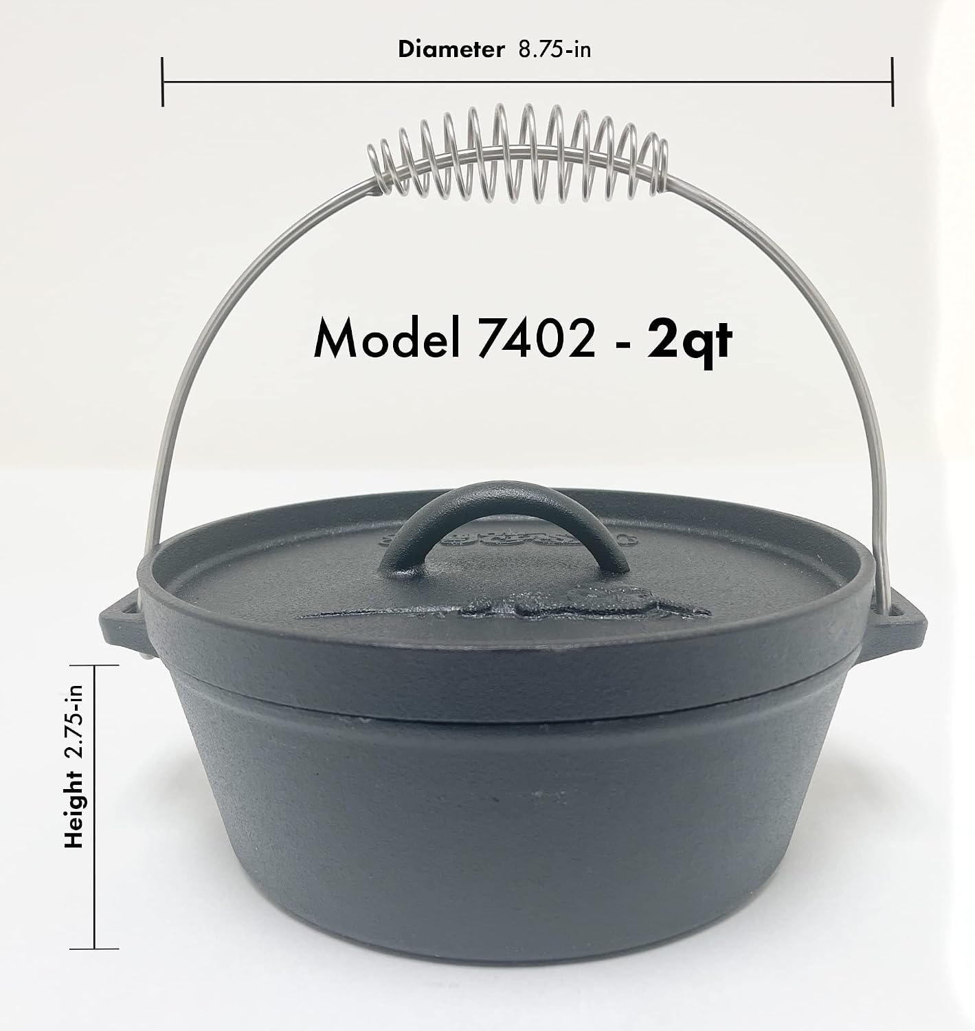 Bayou Classic 7402 2-qt Cast Iron Dutch Oven Features Flanged Camp Lid Stainless Coil Wire Handle Grip Perfect To Use Over A Campfire To Prepare