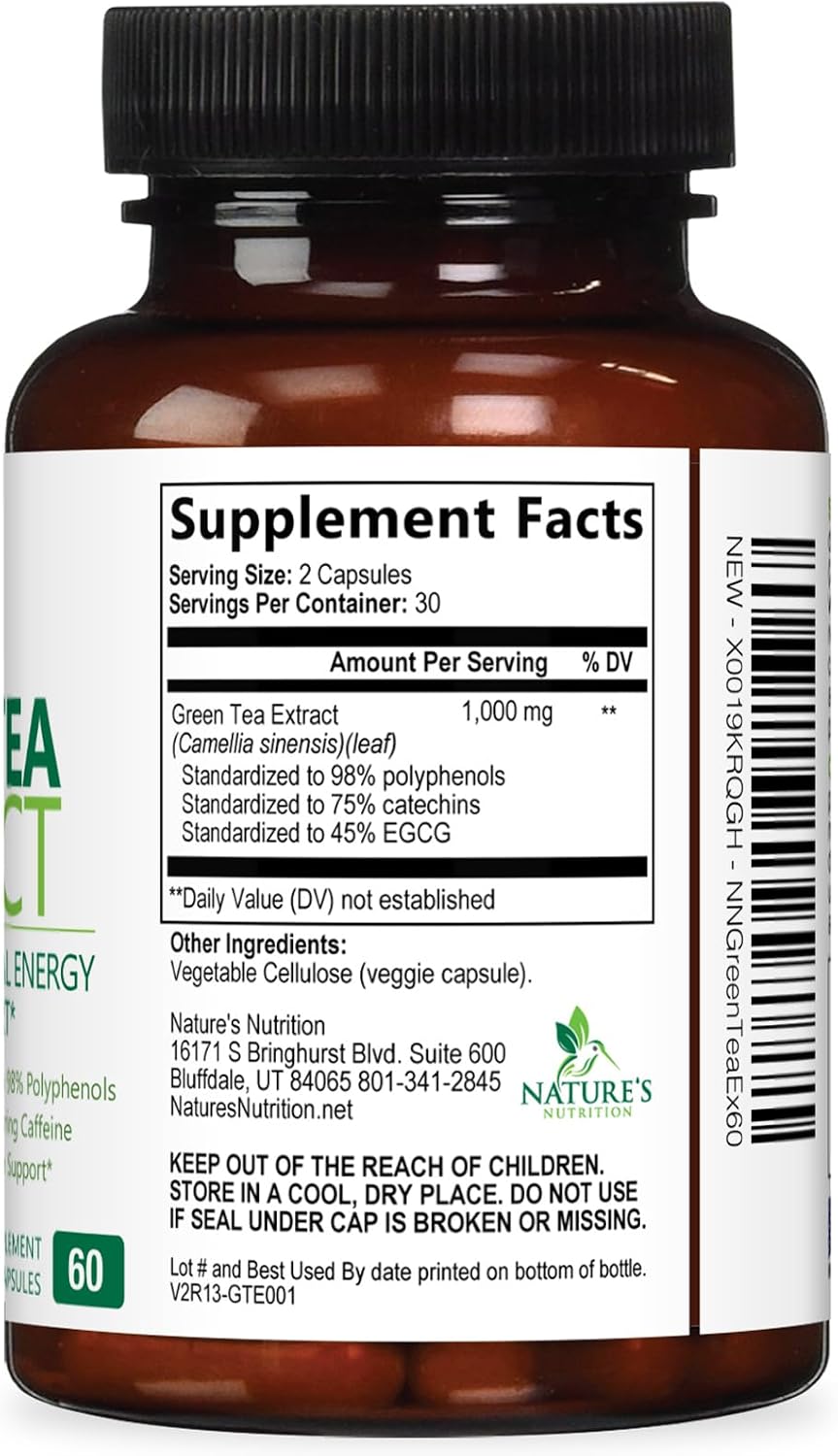 Green Tea Extract Capsules - 3X Strength Green Tea Extract 1000 mg Per Serving Pills with 45% EGCG & 98% Polyphenols for Natural Energy - Antioxidant Herbal Heart Support Supplement - 240 Capsules