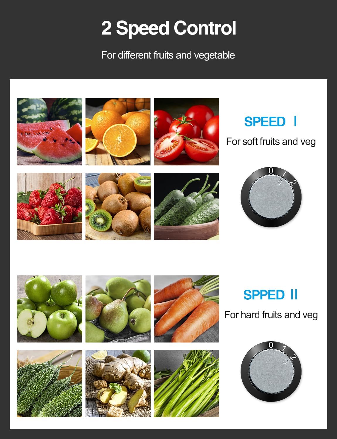 QCen Juicer Machine 500W Centrifugal Juicer with Extra Wide Feed Chute